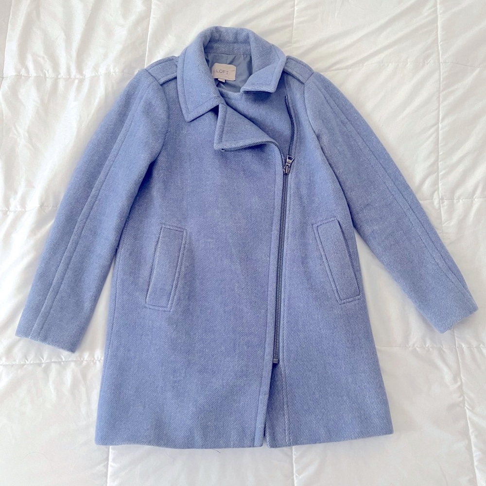 LOFT Periwinkle Blue Wool Blend Peacoat